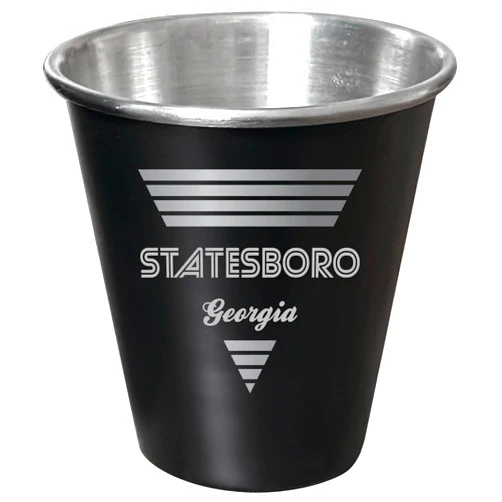 R and R Imports Statesboro Georgia Souvenir City Retro Engraved 2 oz Black Matte Tin Shot Glass (4-Pack with Gift Bag)