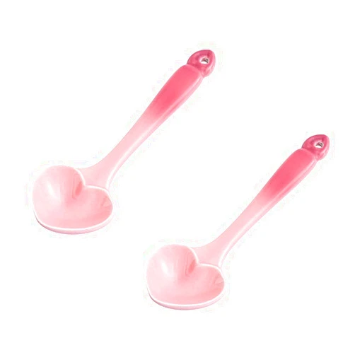 Esowemsn 2pcs Ceramic Dessert Spoon 5.5inch Heart-shaped Stir Spoon Pink Soup Tablespoon for Ice-cream Desserts Yogurt Appetizers Soup Coffee