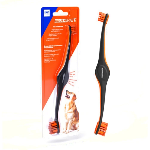 Brushmate Dog Toothbrush for Pet Puppies Dogs and Cats Dual Size Angled Soft Brush Heads, Ergonomic Handle with a Flat Center That enhances Grip Control