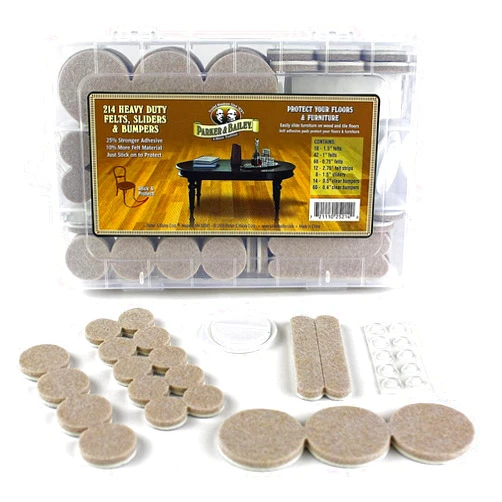 Parker & Bailey Felt Sliders & Bumpers - 214 Heavy Duty Tan Felt Sliders/Bumpers to Protect Floors & Furniture. Easily Slide Furniture on Hardwood Floors, Laminate Wood or Protect Furniture Feet