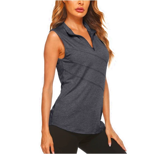 Koscacy Women's Sleeveless Golf Tennis Polo Shirts Zip Up Dry Fit Workout Tank Tops Athletic Shirt