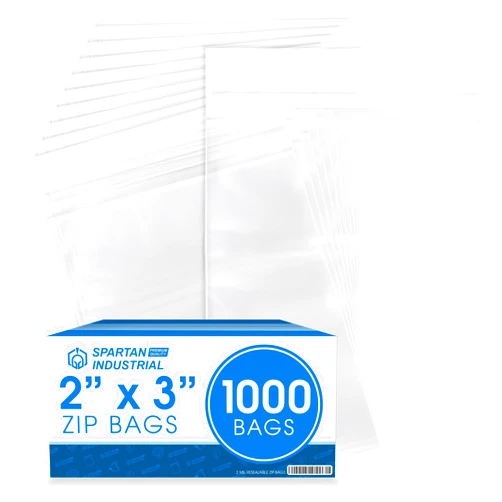Spartan Industrial - 2” X 3” (1000 Count) 2 Mil Clear Reclosable Zip Plastic Poly Bags with Resealable Lock Seal Zipper