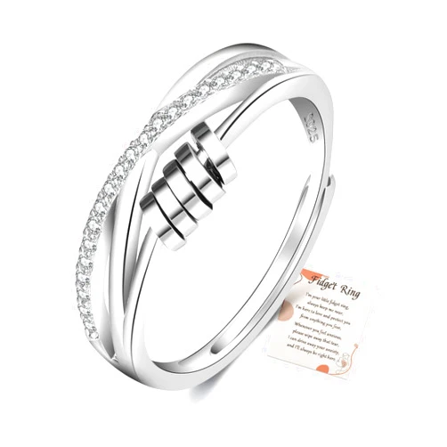 PABBEU Anxiety Ring for Women 925 Sterling Silver Fidget Ring With Cubic Zircon Adjustable Stress Spinner Anxiety Ring for Women