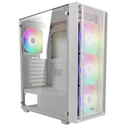 GAMDIAS White ATX Mid Tower Gaming Computer PC Case Side Tempered Glass, Preinstalled 4X 120mm ARGB Fans, Support Up to 6X 120mm Fans, 360mm AIO/Radiator, 340mm GPU/VGA, 160mm CPU Air Cooler