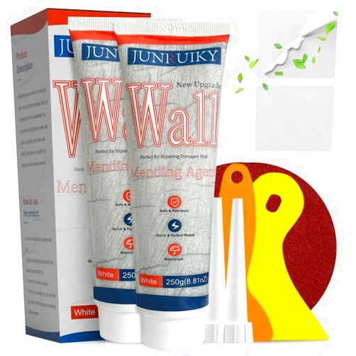 JUNRUIKY 2pcs 250g Drywall Repair Kit, Wall Spackle Repair Paste with Scraper, Wall Mending Agent Quick and Easy Solution to Fill The Holes for Home Wall, Plaster Dent Repair and Wood Scratch Repair