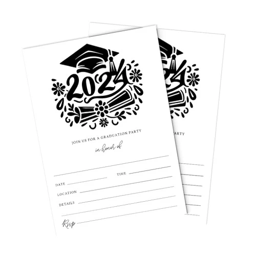 Handmade Class of 2024 High School College Graduation Party 5x7 Invitations with Envelopes, Fill Out Cards for Wedding, Engagement, and Bridal Shower, Birthday Party, Housewarming Celebration (Pack of 25)