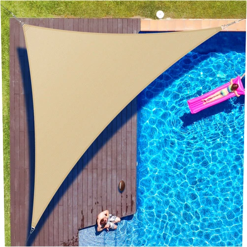 ColourTree 14' x 14' x 19.8' Sand Beige Sun Shade Sail Right Triangle Canopy Fabric Cloth Screen, Water Permeable & UV Block UPF50, Heavy Duty, Carport Patio Outdoor - (We Customize Size)