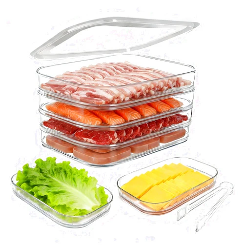 Hokoad Deli Meat Container for Fridge with Lid, 4-Layer Stackable Bacon Container for Refrigerator with Clip, Clear Cold Cuts Storage Containers for Cheese Cold Cuts Bacon, BPA Free