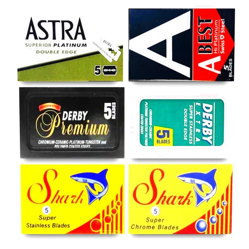 Razor Blades Club Astra-Derby-Shark 30 Quality Double Edge Razor Blades Sampler (6 different brands)
