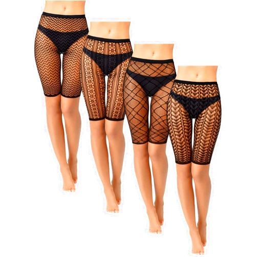 Newcotte 4 Pcs Fishnet Shorts High Waisted Mesh Short Leggings See Through Fishnet Tights Cover up Shorts for Women (Simple)