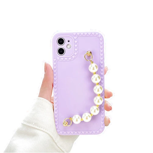 Newseego Compatible for iPhone 11 Case (6.1 inch),Bling Luxury Fashion Pearl Glitter with Gold Edge Pearl Bracelet Strap Chain Soft Silicone Shell Case for Girl Women Thin TPU Protective Case -Purple