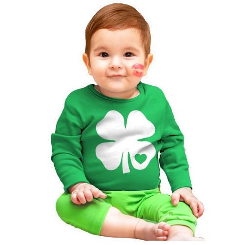Tstars St. Patrick's Day Baby Outfit - Lucky Shamrock Clover Long Sleeve Infant Bodysuit for Boys & Girls