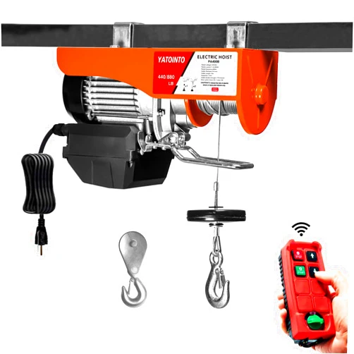 YATOINTO 120V Heavy-Duty Electric Hoist - 440 LBS Capacity, 39ft Lifting Height, with Wireless Remote & Emergency Stop, Durable Electric Wire Rope Hoist for Garage & Workshop Overhead Crane Lifting