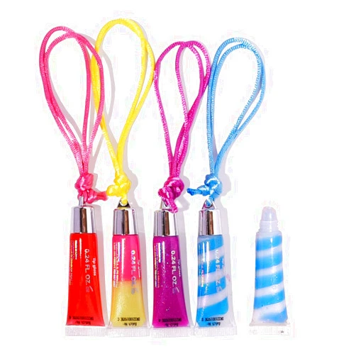 M&U MAKE YOU UP M&U Lip Gloss Necklace Set for Kids, 4 Pcs Assorted Flavors Moisturizing Shimmer Glossy Lip Party Favor Make-up for Girls and Teens Ages 5+