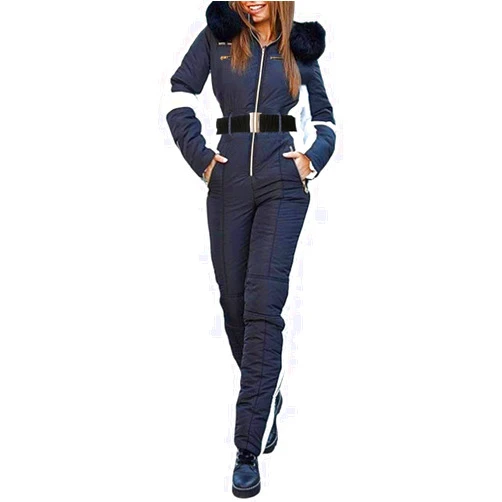 ZHUER Womens Winter Onesies Ski Suit Jumpsuit Fashion Hooded Outdoor Sports Waterproof Snowsuit with Removable Fur Collar