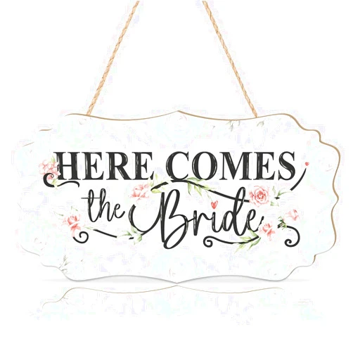 CHDITB Here Comes The Bride Wedding Themed Wooden Hanging Sign(12