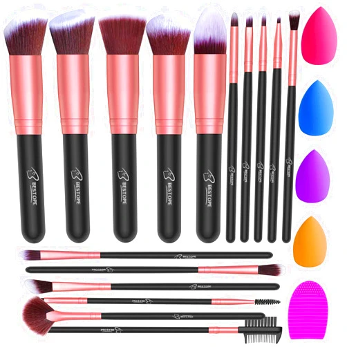 BESTOPE PRO 16Pcs Makeup Brushes Set, 4Pcs Beauty Blender Sponge Set and 1 Brush Cleaner, Premium Synthetic Foundation Brushes Blending Face Powder Eye Shadows Make Up Brushes Kit, Rose Gold