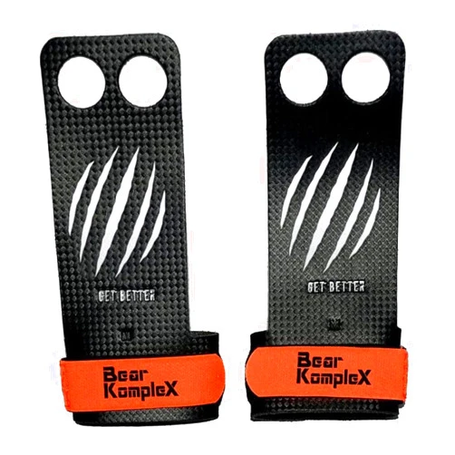 Bear KompleX 2 and 3 Hole Carbon Hand Grips for Crossfit Workouts, Pull-ups, Weightlifting, WOD Gymnastics, Crosstraining Palm Grips with Wrist Wraps, Hand Protection from Rips and Blisters,1 Pair