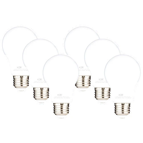 KOR (Pack of 6) 9W LED A19 Light Bulb – (60W Equivalent), UL Listed, 3000K (Soft White), 750 Lumens, Non-Dimmable, LED 9 Watt Standard Replacement Bulbs, with E26 Base, 15000 Hours, Long Life