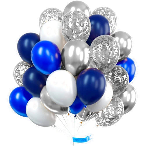 PartyWoo Navy Blue and Silver Balloons, 100 pcs 12 Inch Pack of Navy Blue Balloons, Dark Blue Balloons, White Balloons and Silver Balloons, Latex Balloons for Birthday Decorations, Party Decorations