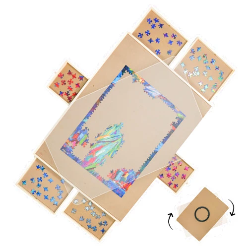Mrshll Rotating Puzzle Board with Drawers - Puzzle Board 1500 Pieces – 360 Degree Rotating Puzzle Storage Table – Adjustable Puzzle Board with Drawers & Protective Cover - 1500 Piece Puzzle Board - 35” X 26