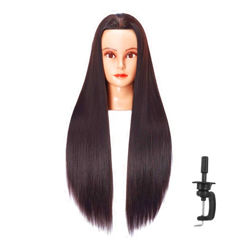 Hairlink 26-28'' Mannequin Head Synthetic Fiber Long Hair Styling Training Head Dolls for Cosmetology Manikin Maniquins Practice Head with Clamp Stand Holder (6611LB0220)