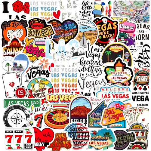 Moracle Las Vegas Stickers Pack, 50PCS Aesthetic Vinyl Waterproof Stickers for Water Bottle Laptop Phone Journal Scrapbook Car Bumper, Travel Stickers Pack for Adults, Nevada Decal (Las Vegas)