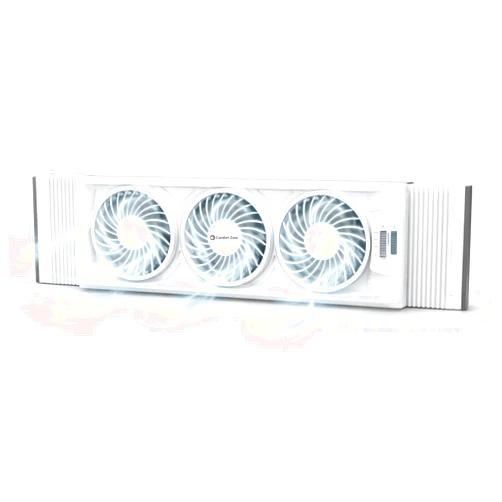 Comfort Zone Triple Window Fan with Adjustable Thermostat | 3-Speed High-Velocity Cooling | Horizontal or Vertical Manual Control | Fits Double Hung Windows (Min 25