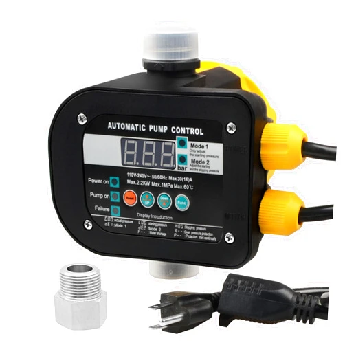 OELFFOW Smart Pump Controller with a Metal Pump Connector, BSPP G1 Threaded Interface, 2 Modes Digital Display, IP65 Waterproof, Adjustable Pressure, High Power, for Home, Garden, Industrial Use