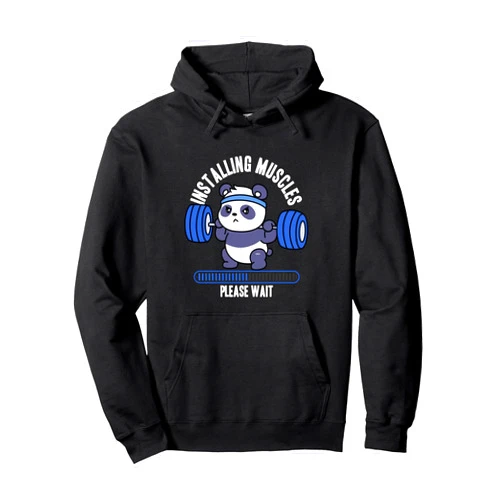 Muscle Building Panda Fitness Barbell Design Idea Installing Muscles Please Wait Panda Muscles Weight Lifting Pullover Hoodie