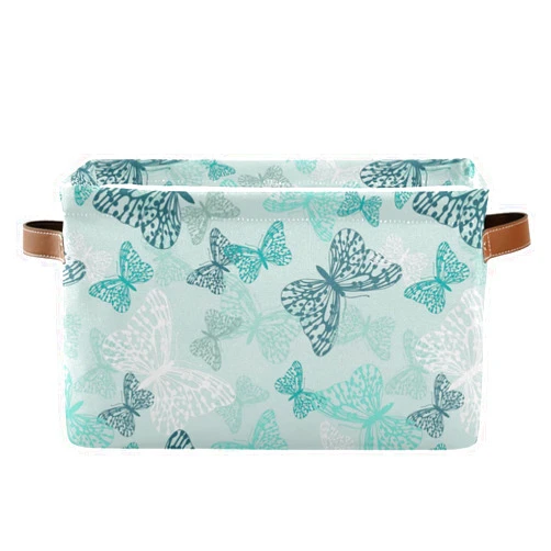 xigua Butterfly Teal Foldable Storage Bin, Collapsible Sturdy Fabric Storage Basket Cube W/Handles, Storage Box for Organizing Toys Nursery Shelf Closet Bedroom Office 1PCS