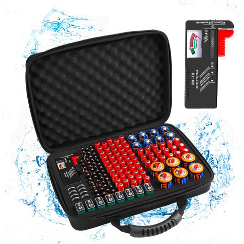 Arkeiliy Battery Organizer, Battery Organizer Storage Case with Tester BT-168, Waterproof Battery Holder Box Holds, Battery Case Organizer 145+ AA AAA C D 9V Batteries (Batteries are Not Included)