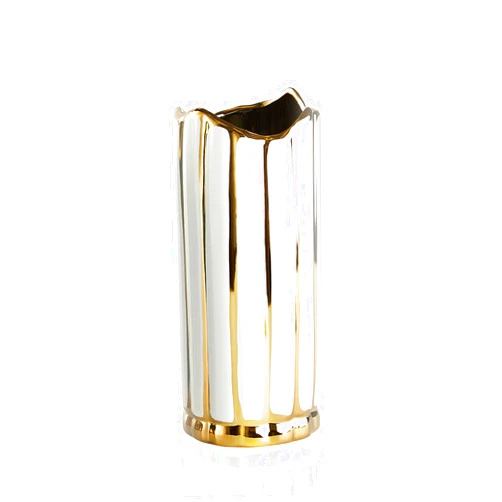OTARTU White Ceramic Flower Vase, Modern Vase Home Decor, Small Vase for Pampas Grass (White&Gold)