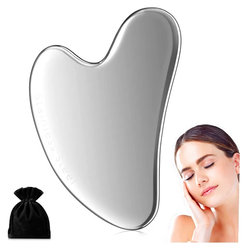 AURUZA Gua Sha Facial Tool, Stainless Steel GuaSha Face Lift Massage Beauty Metal Skin Care Board Scraping Self Skincare Lymphatic Drainage Massager Lift Anti-Aging & Wrinkles Jawline Exerciser Tools
