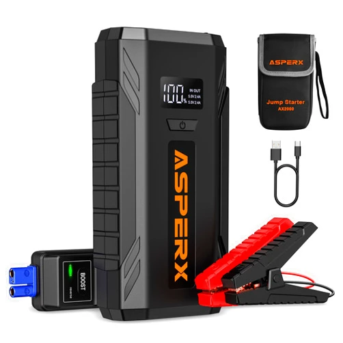 ASPERX Jump Starter, 2000A Peak Car Battery Jump Starter for Up to 8.0L Gas or 6.5L Diesel Engine, 12V Portable car Jump Starter, Jump Box with 1.4 INCH LCD Display