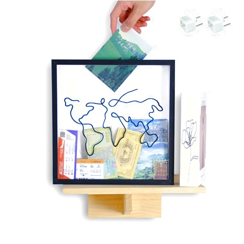 VIAVIC Travel Box for Memories, Ticket Shadow Box, Life Box, Shadow Box with Slot, Travel Gifts (Line-Black,8x8)
