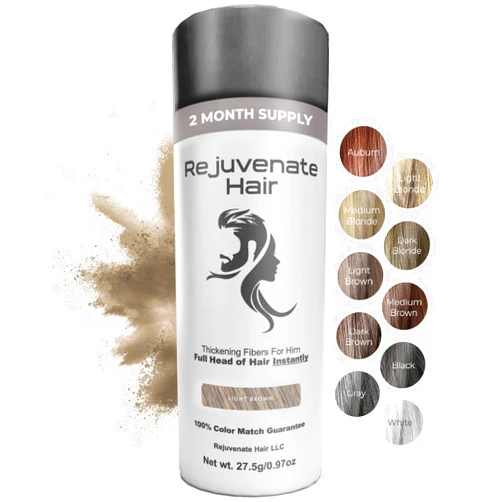 Rejuvenate Hair Fibers for Thinning Hair (Light Brown), Undetectable Hair Powder for Men & 100% Natural Hair Building Fibers - Conceals Hair Loss - Bald Spot Cover Up Hair Powder, 2 Month Supply