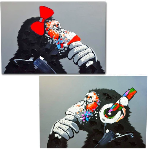 Yujohom Modern Gorilla Monkey Music Oil Painting Joint Decorative Music Urban Graffiti Canvas Art Prints Posters Room Wall Decor (Unframed 11x17 Poster)