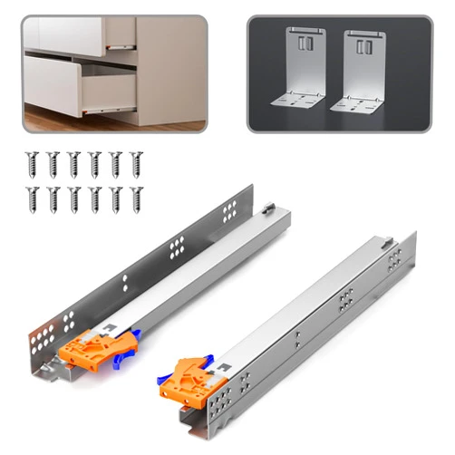 SIGOEI 9 12 15 18 21 24 Inch Bottom Mount Soft Close Drawer Slides Full Extension Concealed Rails Track 80 lb Load Capacity 1 Pair (Soft Close with Rear Bracket, 21 Inch)