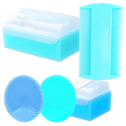 Xforto Cradle Cap Brush & Baby Comb Set - Newborn Bath Essentials | Baby Cradle Cap Treatment | Baby Scalp Scrubber (6-Pack)