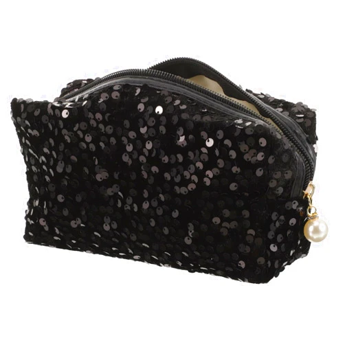 FRCOLOR Square Sequin Makeup Bag Portable Large Capacity Toiletry Bag Women Black Travel Cosmetic Bag Water-resistent Makeup Bags for Cosmetics Skincare Products, Shampoo, Shower Gel,etc