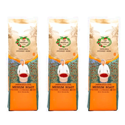 Cafe Monteverde - Medium Roast Coffee Bundle - Costa Rican Single Origin 100% Arabica Coffee - Whole Bean (3-pack).