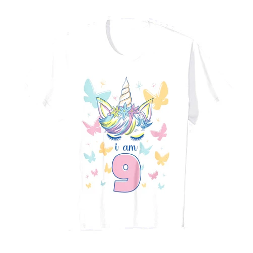 Geburtstagsgeschenke Für Frauen Mädchen Freundin Kids Unicorn I Am 9 Years Butterflies Birthday 9 Years T-Shirt