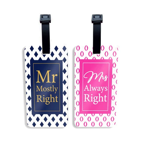 SetGo Mr Mostly Right & Mrs Always Right Luggage Tags (Set of 2), Plastic Travel ID Labels for Suitcase & Baggage, Gifts for Wedding and Honeymoon