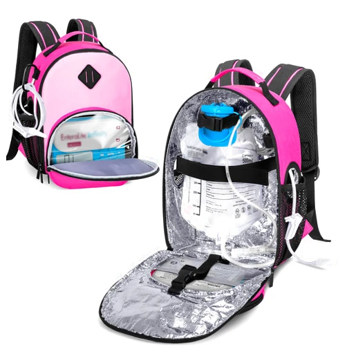 LUXJA Feeding Tube Backpack for G Tube, J Tube and GJ Tube, Feeding Pump Backpack Fits 500ml Feeding Bag and Enteral Feeding Pump (Compatible with EnteraLite Infinity and Kangaroo Joey), Rose Red
