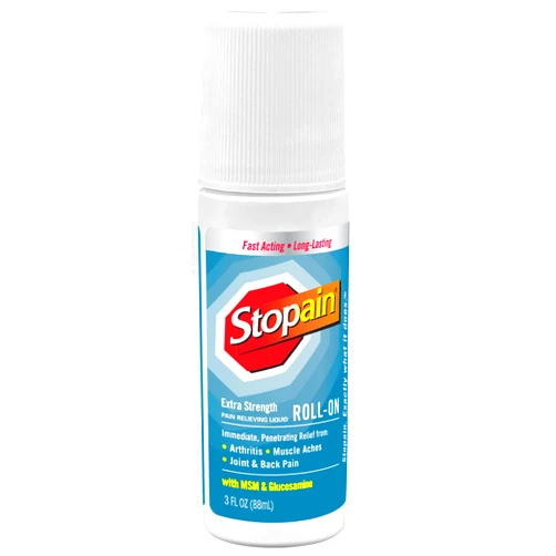 Stopain Pain Relief Roll On Gel 3oz, USA Made, Max Strength Fast Acting with MSM, Glucosamine, Menthol for Arthritis, Lower Back, Knee, Neck, HSA FSA Approved OTC Topical Analgesic Products