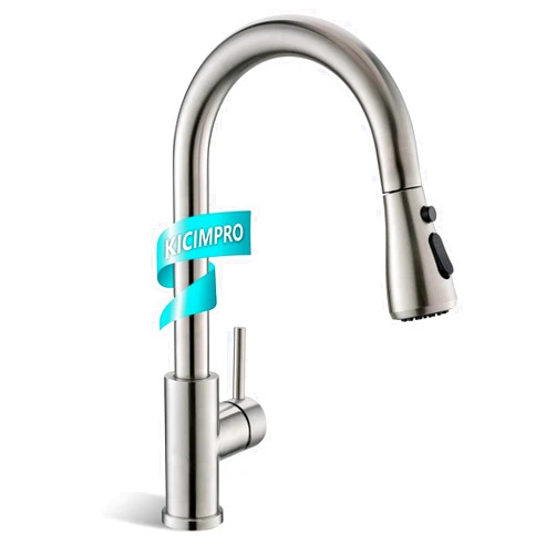 Kicimpro Kitchen Faucet with Pull Down Sprayer Brushed Nickel, High Arc Single Handle Sink Faucet with Water Lines, Commercial Modern rv Stainless Steel, Grifos De Cocina