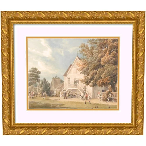 ArtDirect Michael Angelo Rooker 18x15 Gold Ornate Frame and Double Matted Museum Art Print Titled - A Game of Bowls on the Bowling Green Outside the Bunch of Grapes Inn, Hurst, Berkshire
