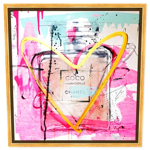 The Oliver Gal Artist Co. Fashion and Glam Wall Art Canvas Prints 'Mademoiselle Remix' Perfumes Home Décor, 16x16, Gold Frame