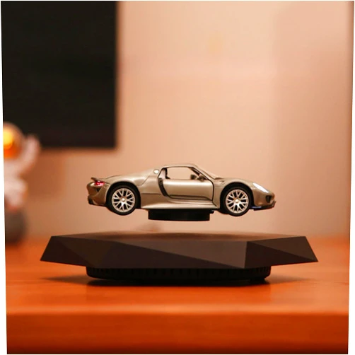 Bjlysk Magnetic Levitation Car Model Decor - Floating Tech Desk Toy with 360° Auto Rotation, ABS & Zinc Alloy Base, Gray/Red Options, Creative Gift for Office & Home (Gray)